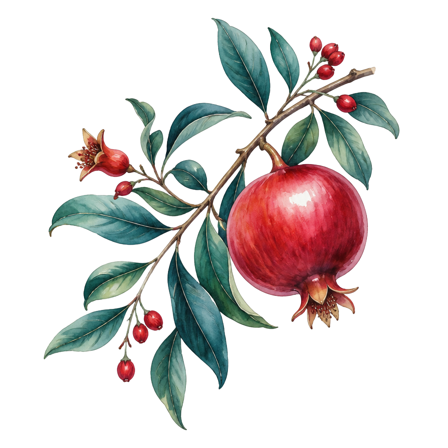 Watercolor pomegranate branch